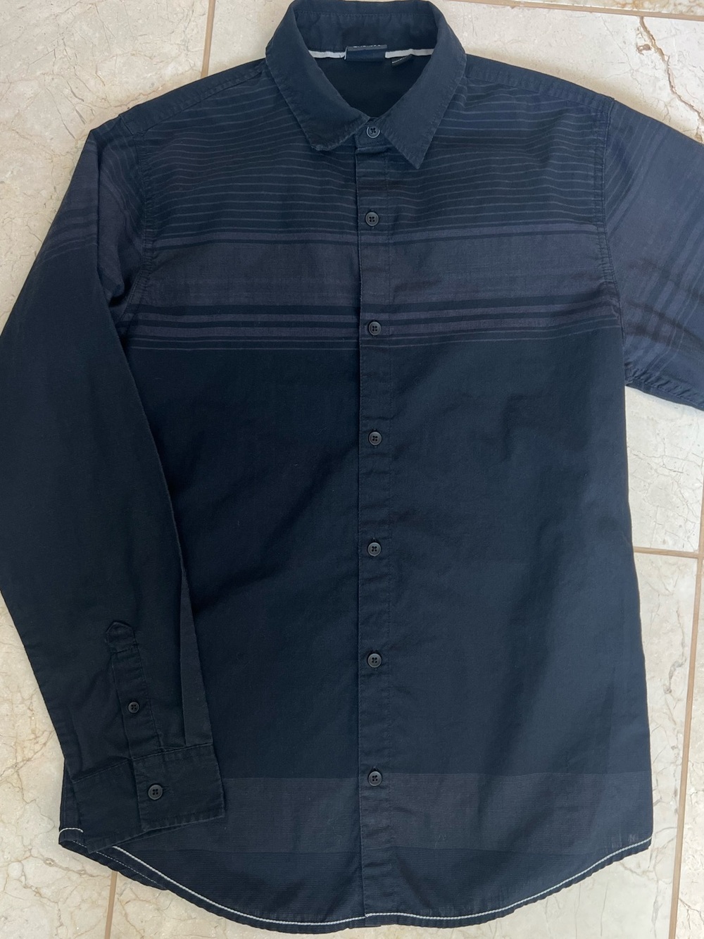 Burnside Mens Small Black Striped Long Sleeve Casual Button Down Collared Shirt